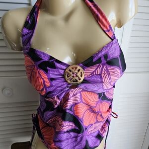 Jaclyn Smith Purple and Red Floral Tankini Swimsuit Top New